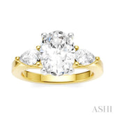 1/2 Ctw Tri-Mount Oval Shape Center Pear and Round Cut Diamond Semi-Mount Engagement Ring in 14K Yellow and White Gold